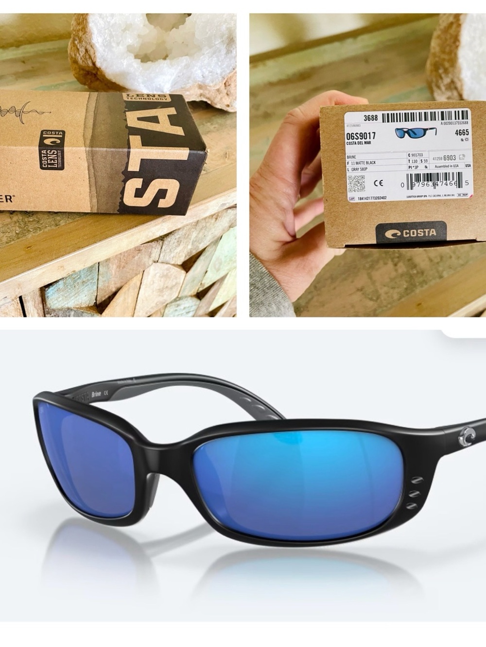 NWT- Costa Brine Polarized Sunglasses- Matte Black Frame with Gray Mirror Lenses